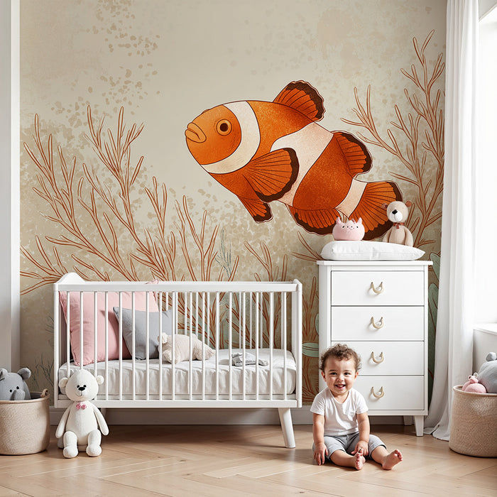 Papel de parede criança | Peixe-palhaço e corais em um ambiente marinho tranquilo