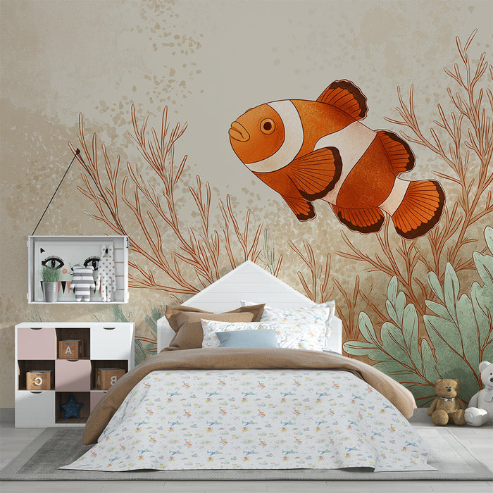 Papel de parede criança | Peixe-palhaço e corais em um ambiente marinho tranquilo