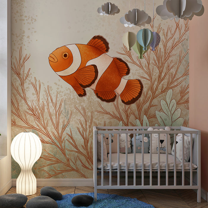 Papel de parede criança | Peixe-palhaço e corais em um ambiente marinho tranquilo