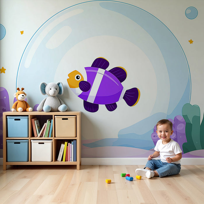 Papel pintado infantil | Pez de colores en un mundo submarino