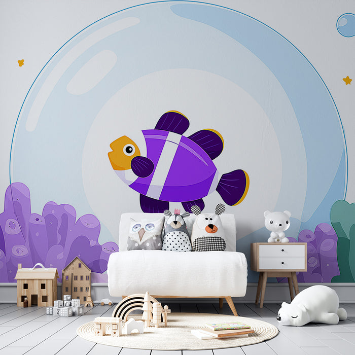 Papel pintado infantil | Pez de colores en un mundo submarino