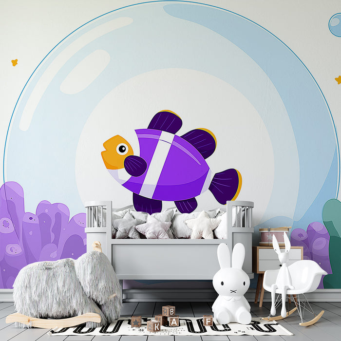 Papel pintado infantil | Pez de colores en un mundo submarino