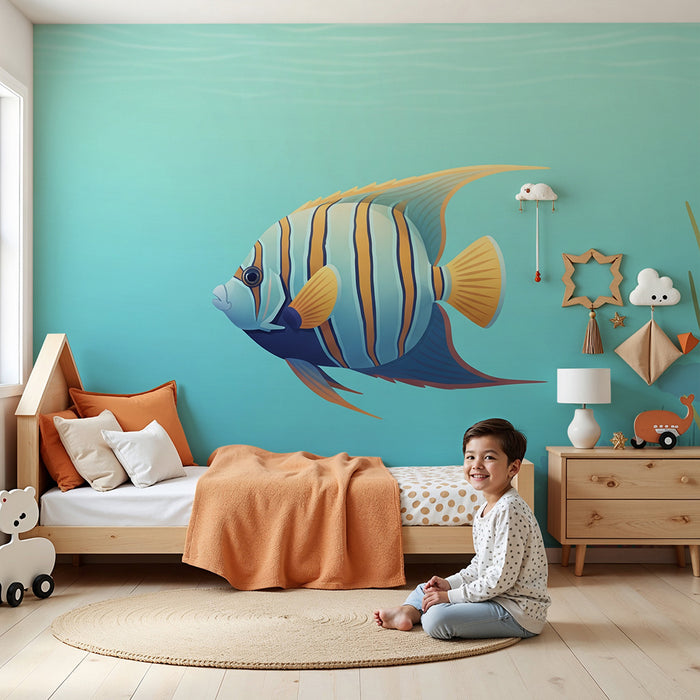 Papier peint chambre enfant | Poisson coloré dans un monde sous-marin doux