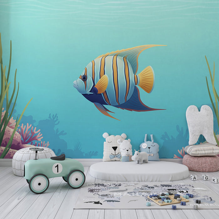 Papier peint chambre enfant | Poisson coloré dans un monde sous-marin doux