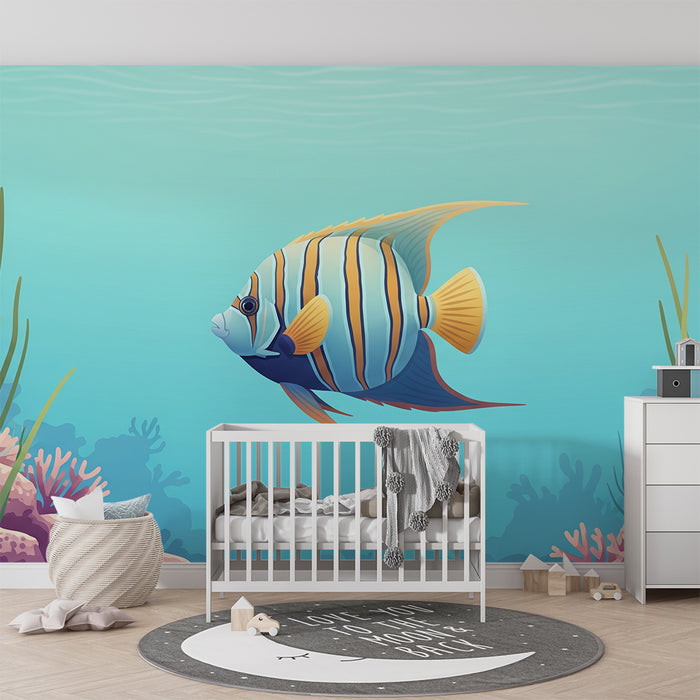 Papier peint chambre enfant | Poisson coloré dans un monde sous-marin doux