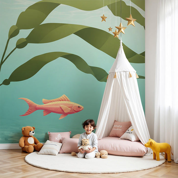 Papel pintado infantil | Peces coloridos y algas submarinas en un océano relajante