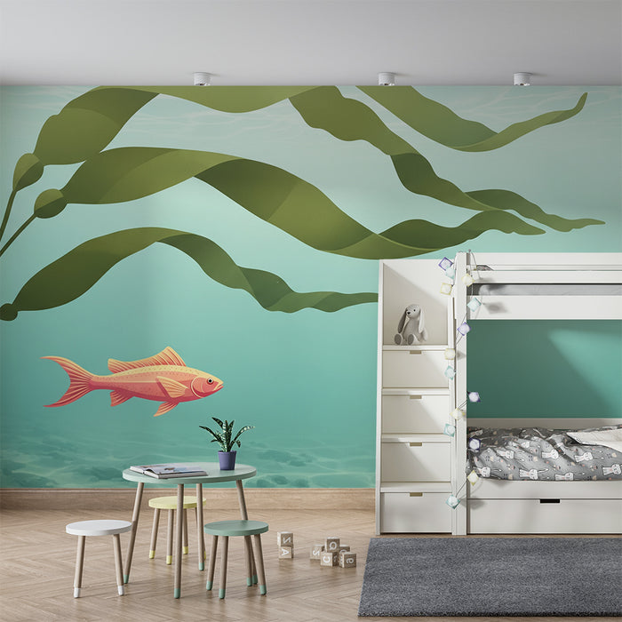 Papel pintado infantil | Peces coloridos y algas submarinas en un océano relajante