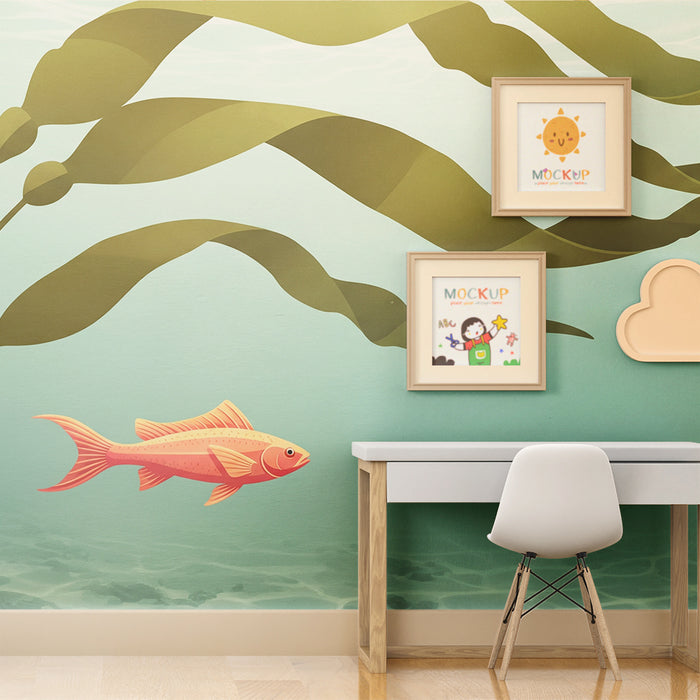 Papel pintado infantil | Peces coloridos y algas submarinas en un océano relajante