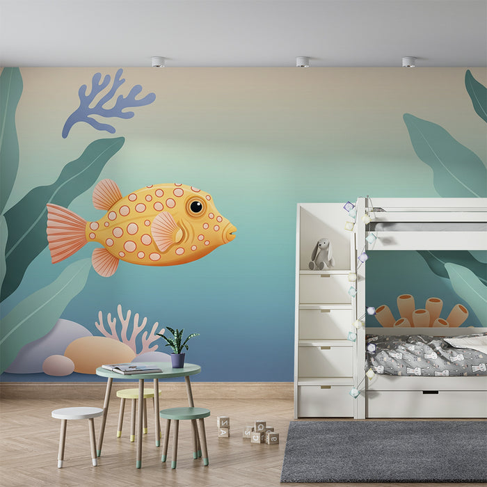Tapete Kinderzimmer | Bunter Fisch und sanfte Meeresmotive