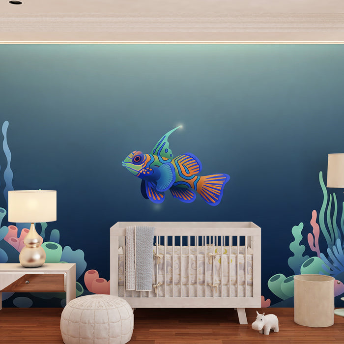 Kinderzimmer-Tapete | Bunte Fische schwimmen zwischen tropischen Korallen