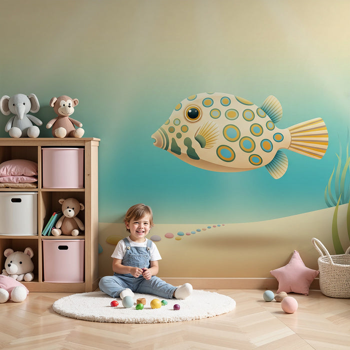 Tapete Kinderzimmer | Bunter Fisch schwimmt zwischen Meeresalgen