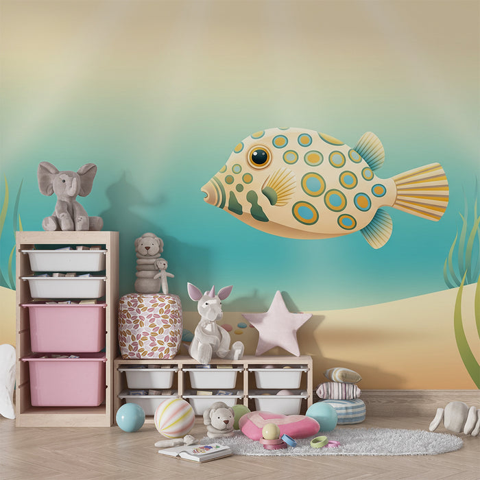 Tapete Kinderzimmer | Bunter Fisch schwimmt zwischen Meeresalgen