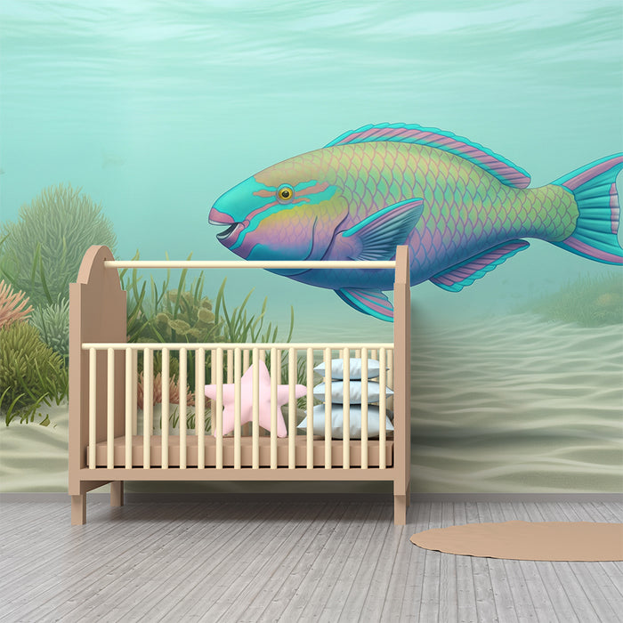 Tapete Kinderzimmer | Bunter exotischer Fisch zwischen Unterwasserkorallen
