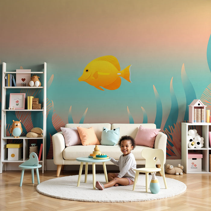 Behang kinderkamer | Gele vis en kleurrijke koralen onder water
