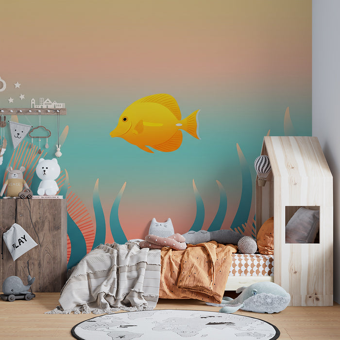 Behang kinderkamer | Gele vis en kleurrijke koralen onder water