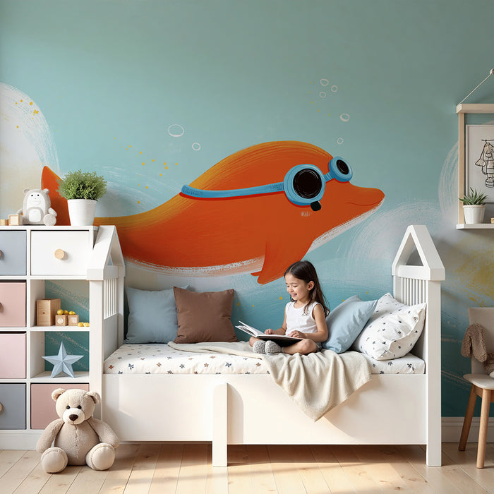 Papel de parede criança | Peixe laranja feliz nadando no oceano