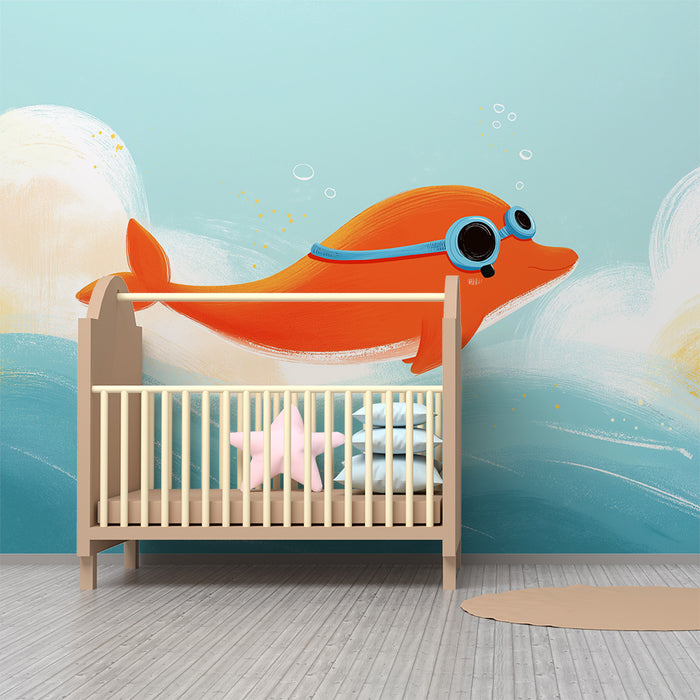 Papel de parede criança | Peixe laranja feliz nadando no oceano