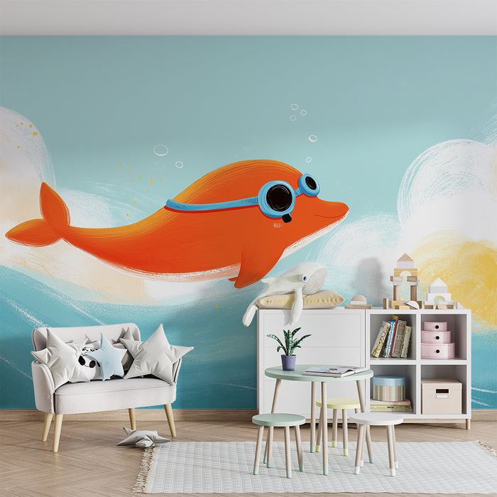 Papel de parede criança | Peixe laranja feliz nadando no oceano