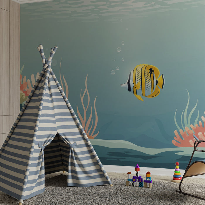 Carta da parati per camera bambini | Pesce tropicale colorato in un delicato ambiente marino