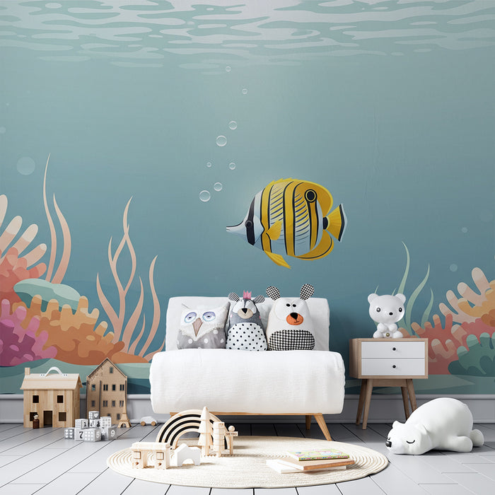 Carta da parati per camera bambini | Pesce tropicale colorato in un delicato ambiente marino