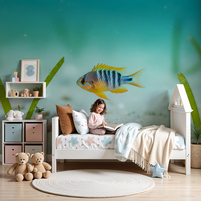 Papier peint chambre enfant | Poisson tropical dans un décor sous-marin aux tons doux
