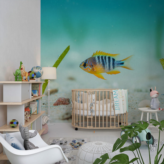 Papier peint chambre enfant | Poisson tropical dans un décor sous-marin aux tons doux