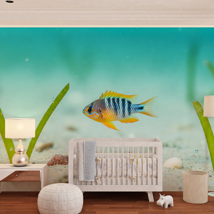 Papier peint chambre enfant | Poisson tropical dans un décor sous-marin aux tons doux