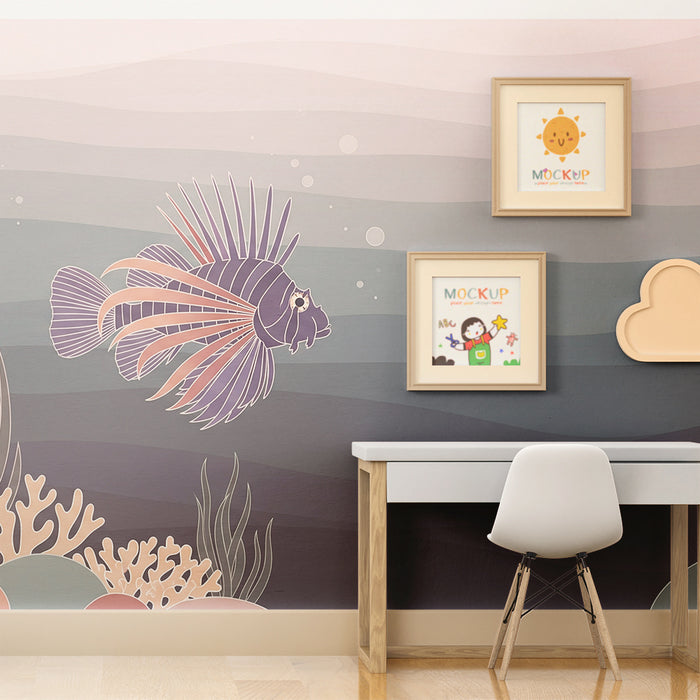 Papier peint chambre enfant | Poisson tropical et coraux sous-marins en grand format
