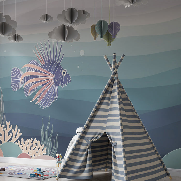 Papier peint chambre enfant | Poisson tropical et coraux sous-marins en grand format