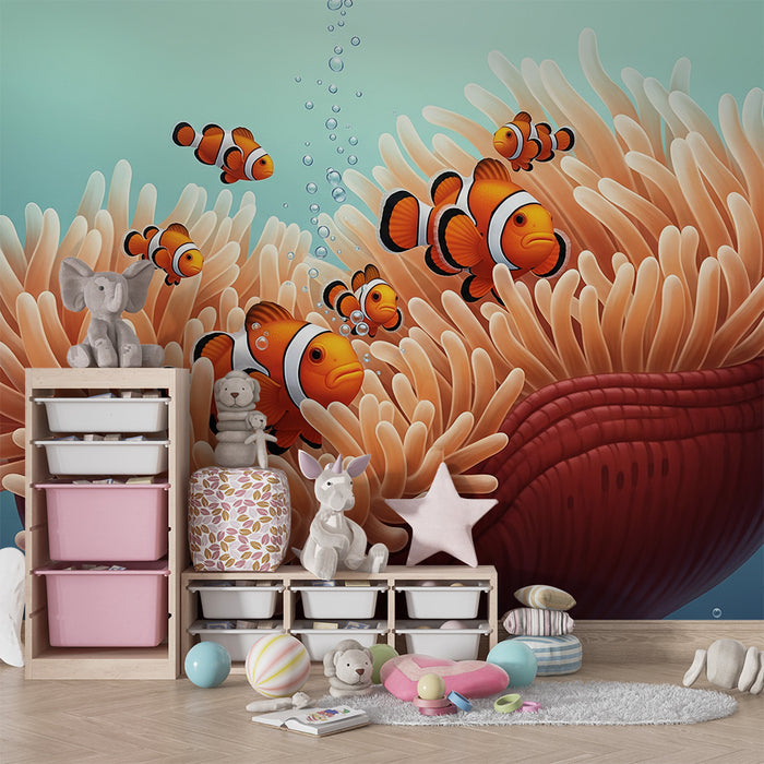 Kinderzimmer-Tapete | Clownfische in einer wunderschönen Unterwasser-Anemone