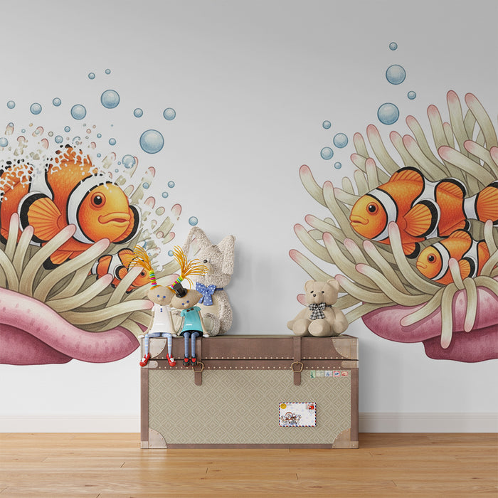 Carta da parati per camera bambini | Pesci pagliaccio e anemoni colorati subacquei