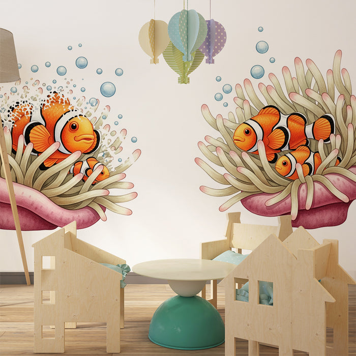Carta da parati per camera bambini | Pesci pagliaccio e anemoni colorati subacquei
