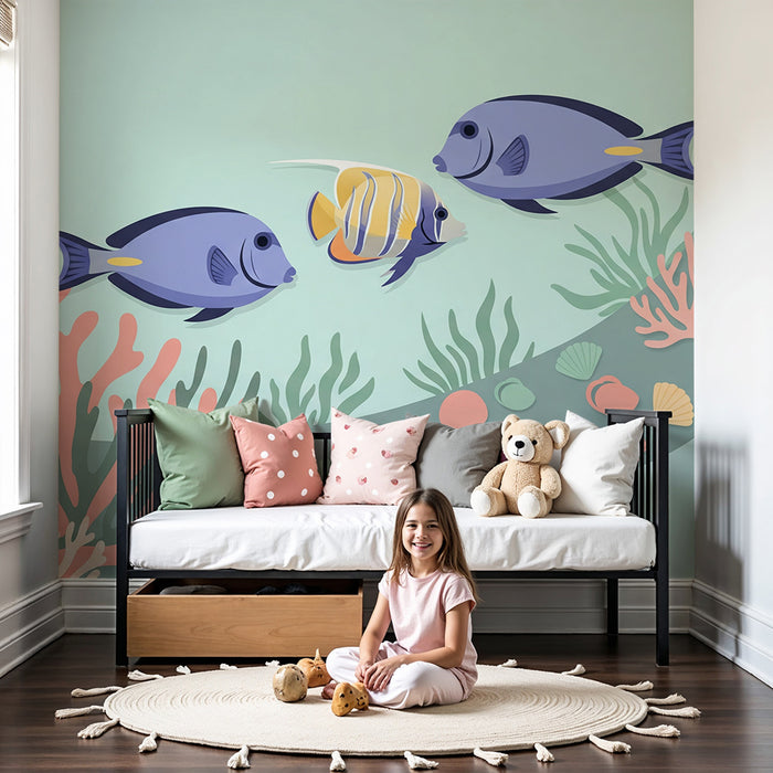 **Kinderzimmer Tapete | Bunte Fische mit tropischen Korallen unter Wasser**