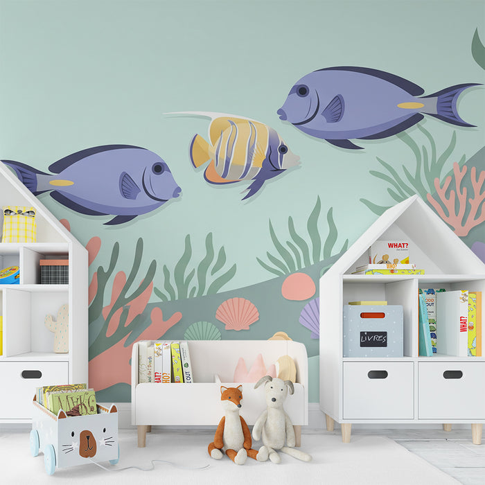 **Kinderzimmer Tapete | Bunte Fische mit tropischen Korallen unter Wasser**