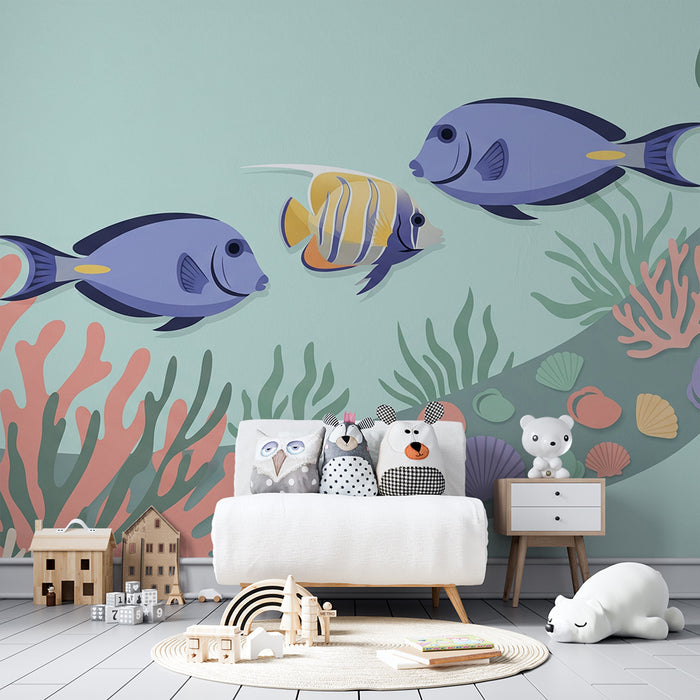 **Kinderzimmer Tapete | Bunte Fische mit tropischen Korallen unter Wasser**