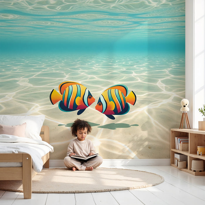 Papel de parede para quarto infantil | Peixes coloridos num oceano cristalino