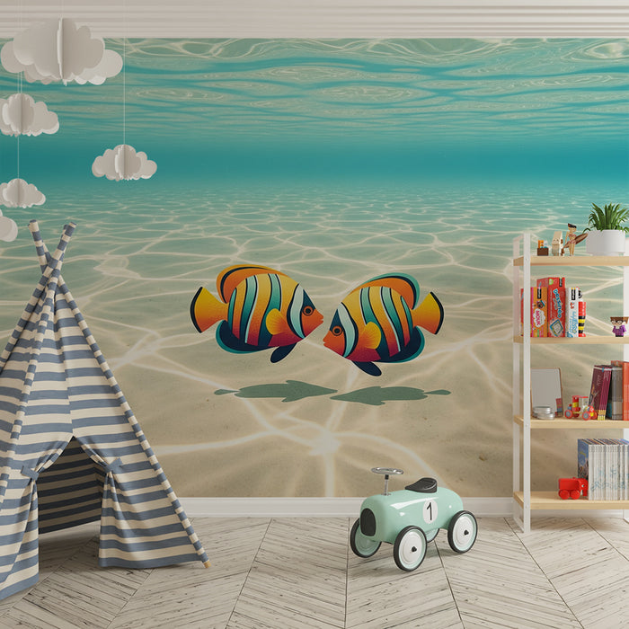 Papel de parede para quarto infantil | Peixes coloridos num oceano cristalino
