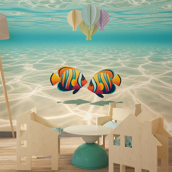 Papel de parede para quarto infantil | Peixes coloridos num oceano cristalino