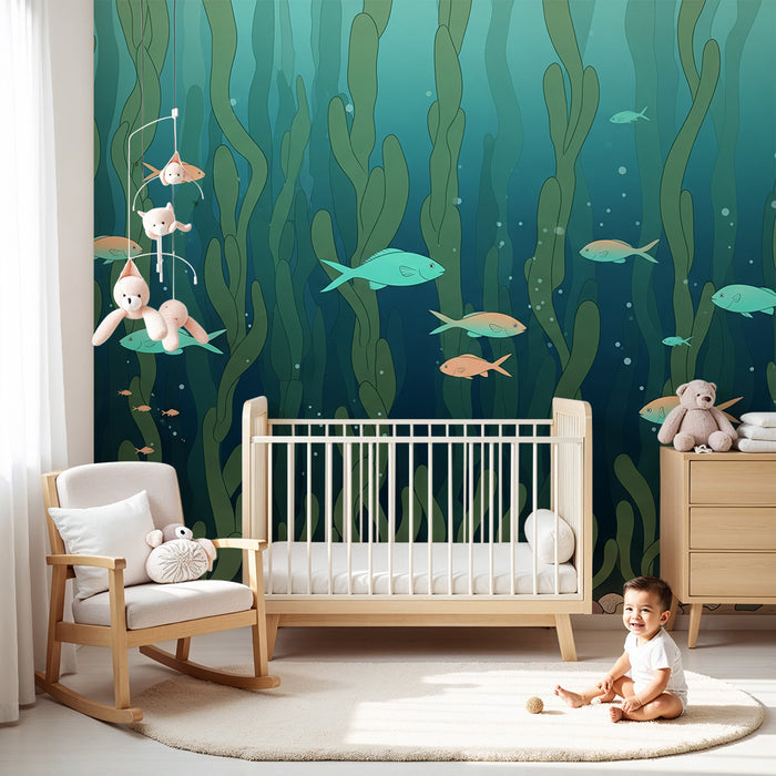 Papel de parede para quarto de criança | Peixes coloridos e algas subaquáticas