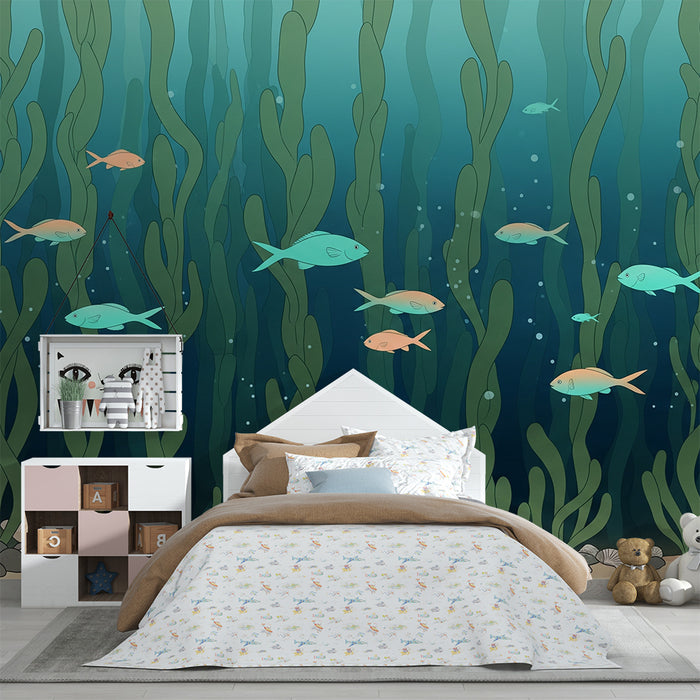 Papel de parede para quarto de criança | Peixes coloridos e algas subaquáticas
