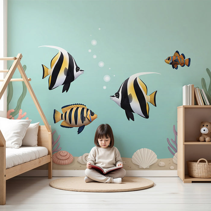 Kinderzimmer-Tapete | Bunte Fische und Unterwasser-Korallendekor