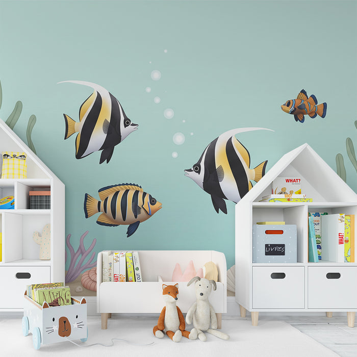 Kinderzimmer-Tapete | Bunte Fische und Unterwasser-Korallendekor