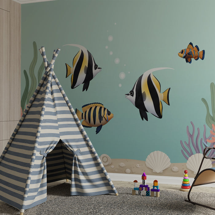 Kinderzimmer-Tapete | Bunte Fische und Unterwasser-Korallendekor