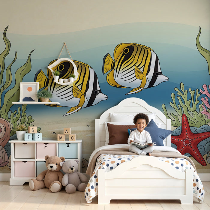 Papel de parede para quarto infantil | Peixes coloridos entre os corais dos mares quentes
