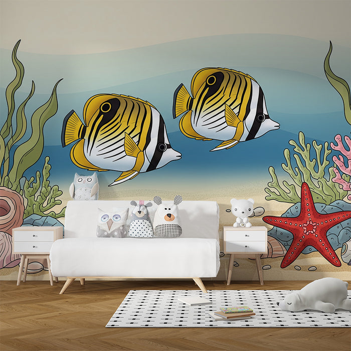 Papel de parede para quarto infantil | Peixes coloridos entre os corais dos mares quentes