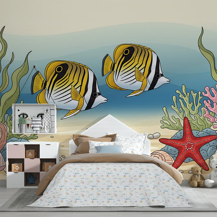 Papel de parede para quarto infantil | Peixes coloridos entre os corais dos mares quentes