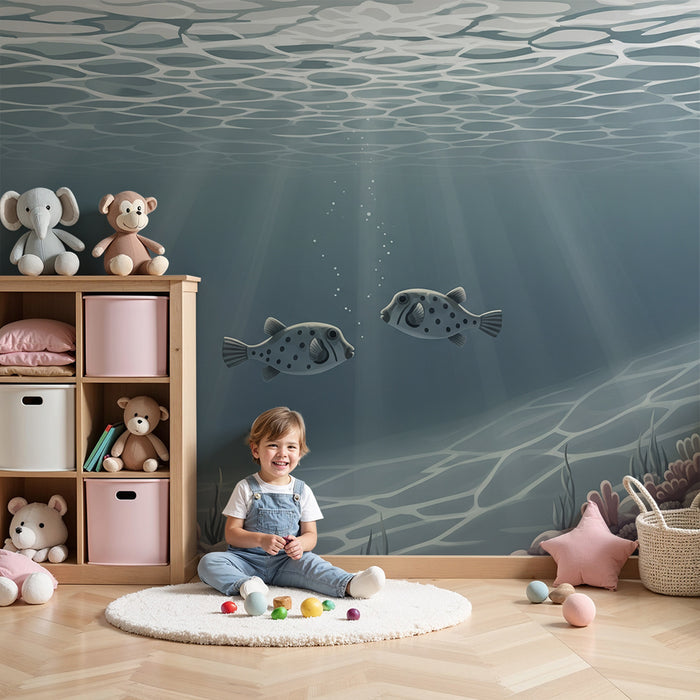 Papel de parede para quarto de criança | Peixes curiosos num mundo subaquático relaxante