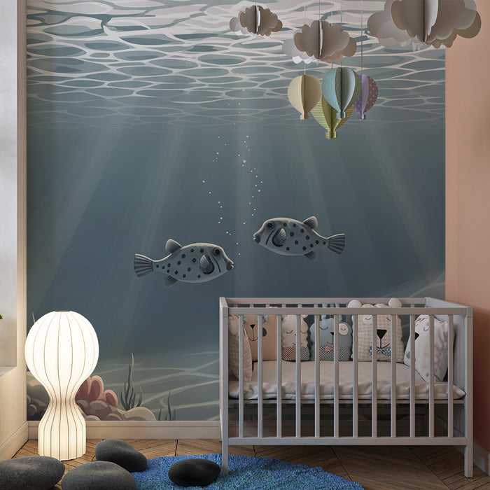 Papel de parede para quarto de criança | Peixes curiosos num mundo subaquático relaxante