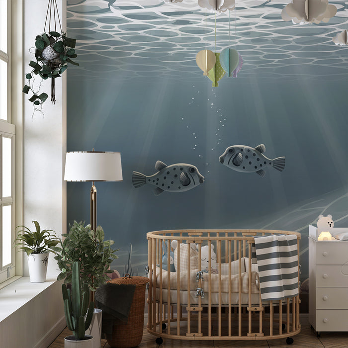 Papel de parede para quarto de criança | Peixes curiosos num mundo subaquático relaxante