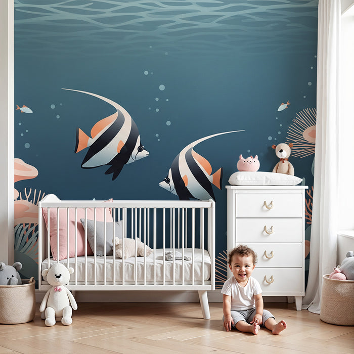 Tapete Kinderzimmer | Warme Meeresfische und Korallen in einer Unterwasserwelt